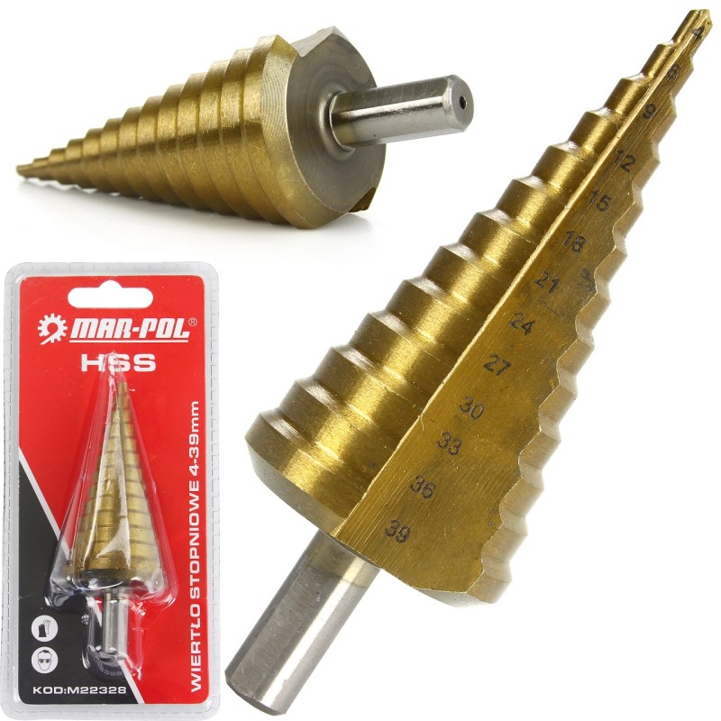 Punta HSS a Scalino | per Trapano | Graduata | Intervallo Diametro 4-39 mm | Attacco 10 mm | Gradazione Ogni 3 mm